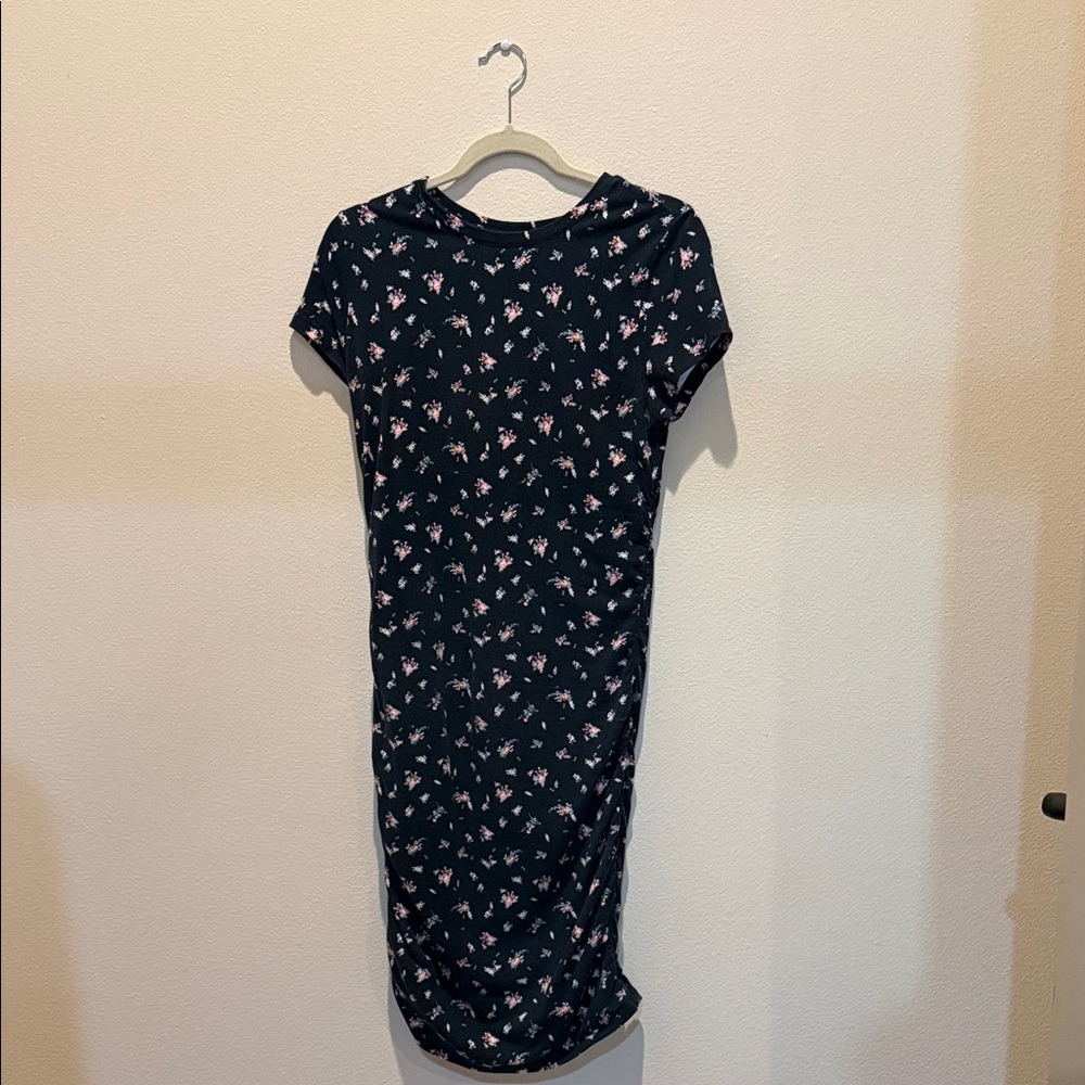 SO Black Midi Dress with Pink Floral Print